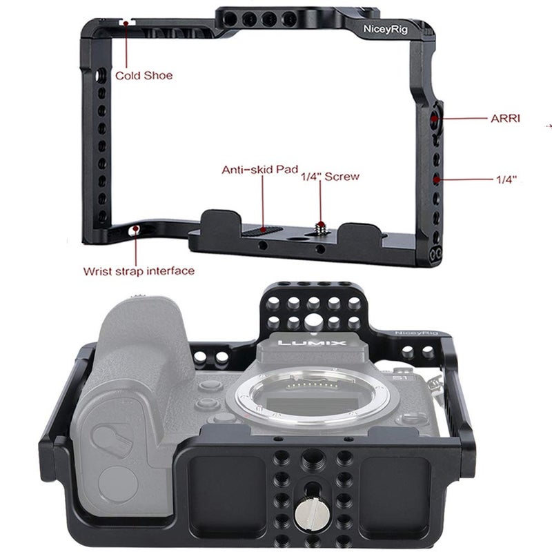 NICEYRIG Camera Cage for Panasonic Lumix S1 S1r, with Quick Release NATO Rails & 1/4 3/8 Locating Holes- 316 - Image 4